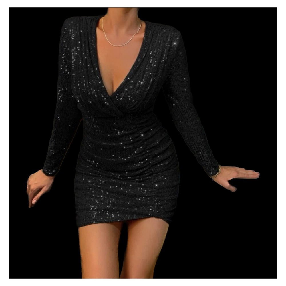 NWT, V Neck sexy sequin black dress.